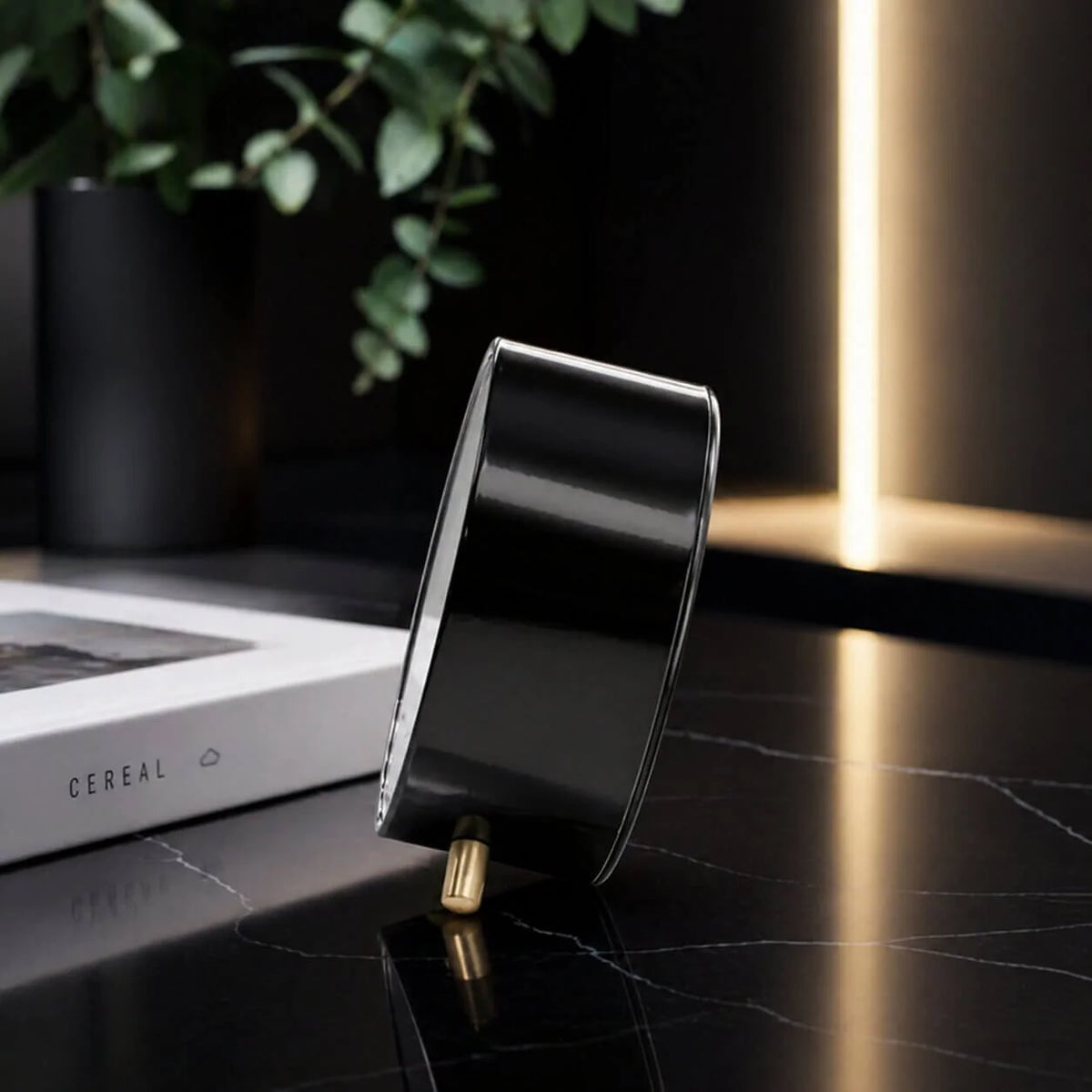 Analogue Bedside Clock Silent Sweep Metal & Glass