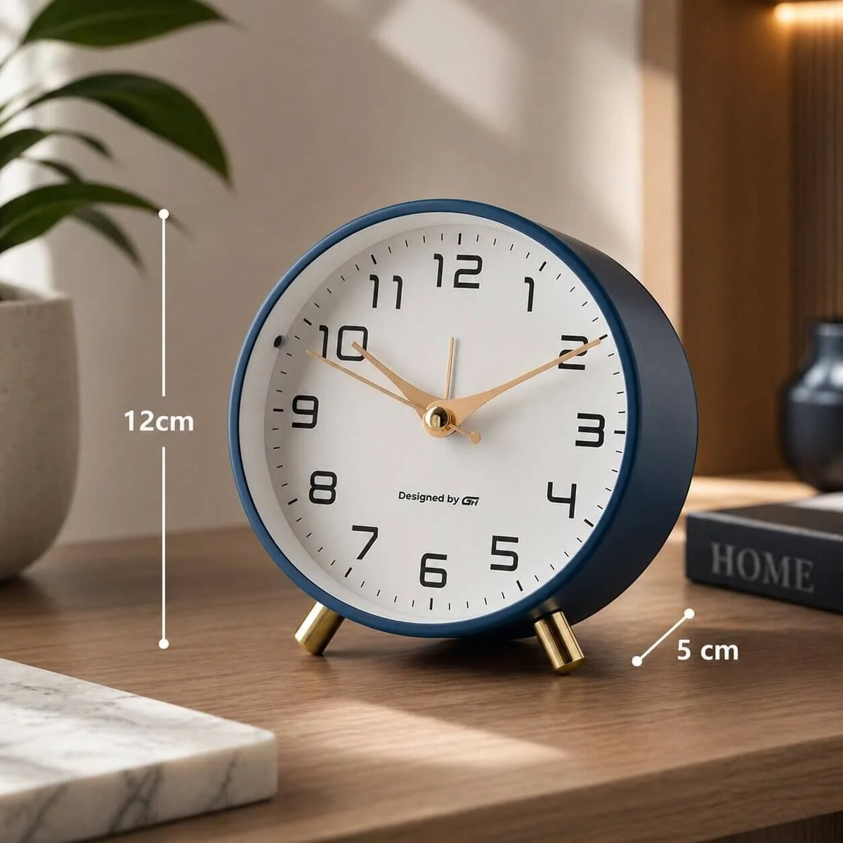 Analogue Bedside Clock Silent Sweep Metal & Glass