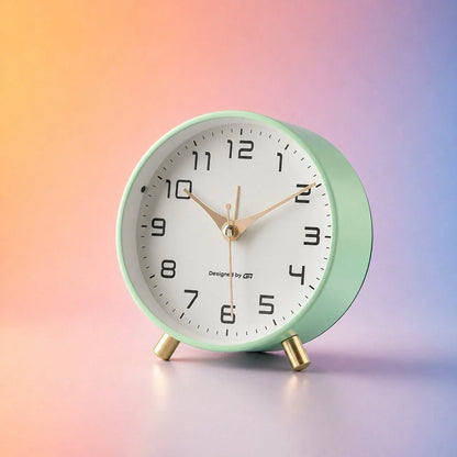 Analogue Bedside Clock Silent Sweep Metal & Glass