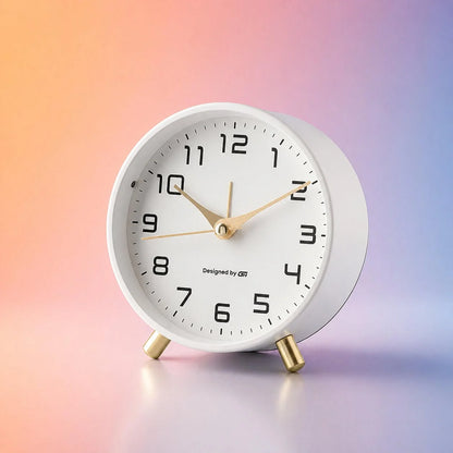 Analogue Bedside Clock Silent Sweep Metal & Glass