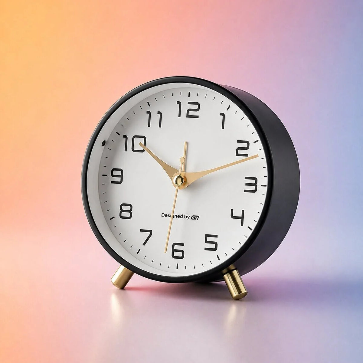 Analogue Bedside Clock Silent Sweep Metal & Glass