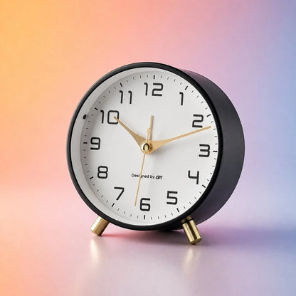 Analogue Bedside Clock Silent Sweep Metal & Glass