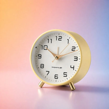 Analogue Bedside Clock Silent Sweep Metal & Glass