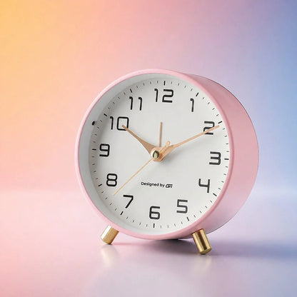 Analogue Bedside Clock Silent Sweep Metal & Glass