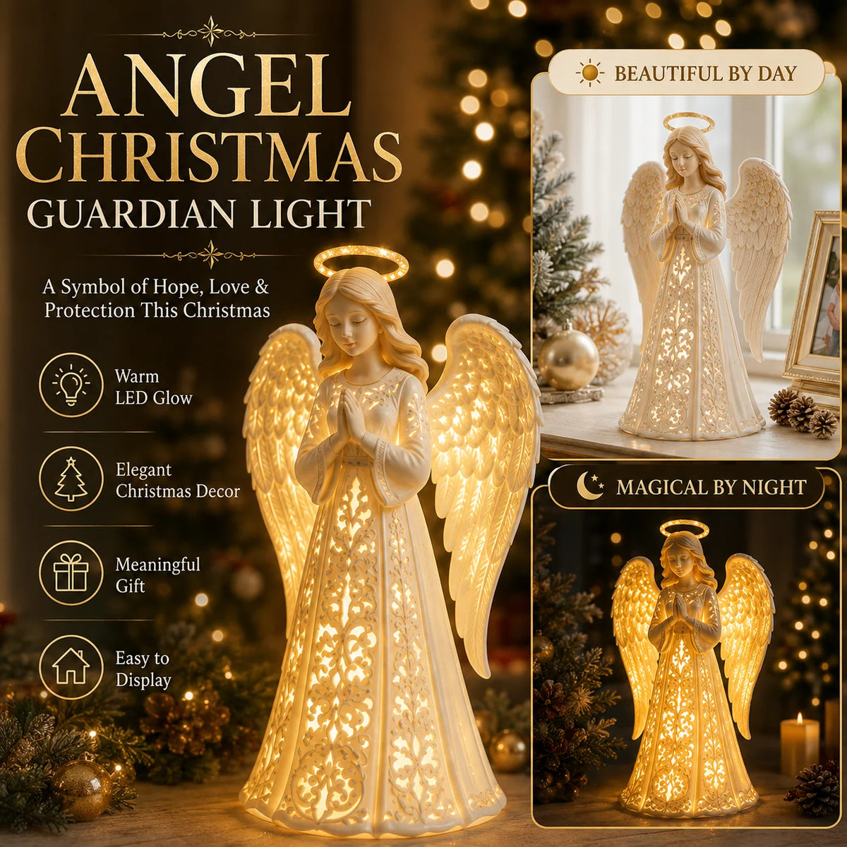 Angel Figurine Warm White LED Battery-Powered