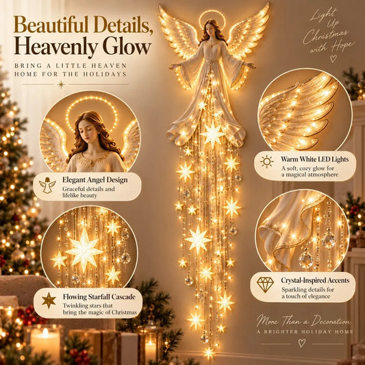 Angel Wall Light Illuminated Halo & Cascading Stars