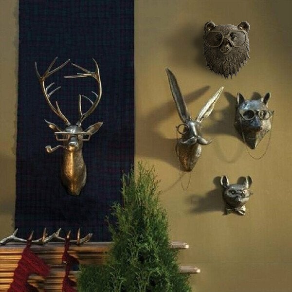 Animal Head Wall Sculpture Hand-Painted Lightweight UV-Resistant