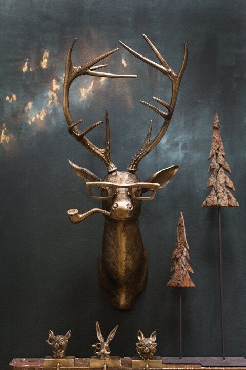 Animal Head Wall Sculpture Hand-Painted Lightweight UV-Resistant