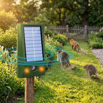 Animal Repeller Solar Powered Ultrasound, LED Flash & Motion Sensor