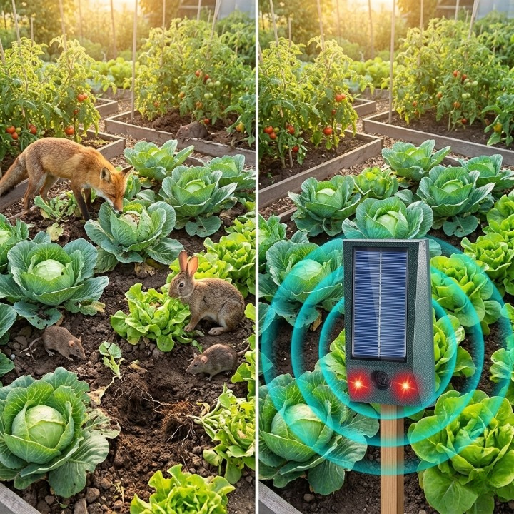 Animal Repeller Solar Powered Ultrasound, LED Flash & Motion Sensor