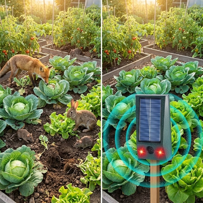 Animal Repeller Solar Powered Ultrasound, LED Flash & Motion Sensor