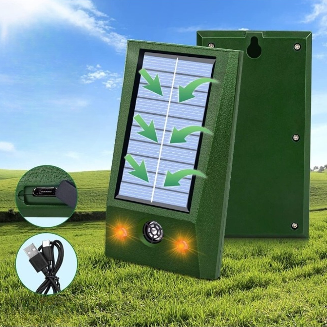 Animal Repeller Solar Powered Ultrasound, LED Flash & Motion Sensor