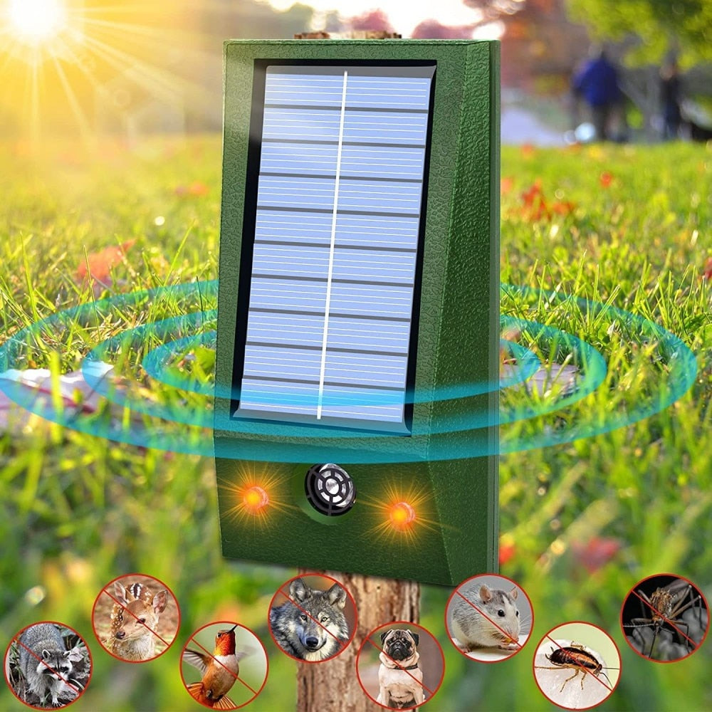 Animal Repeller Solar Powered Ultrasound, LED Flash & Motion Sensor