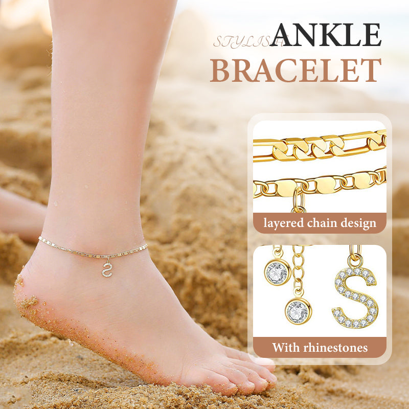 Anklet Layered Gold Chain Rhinestones Adjustable Clasp