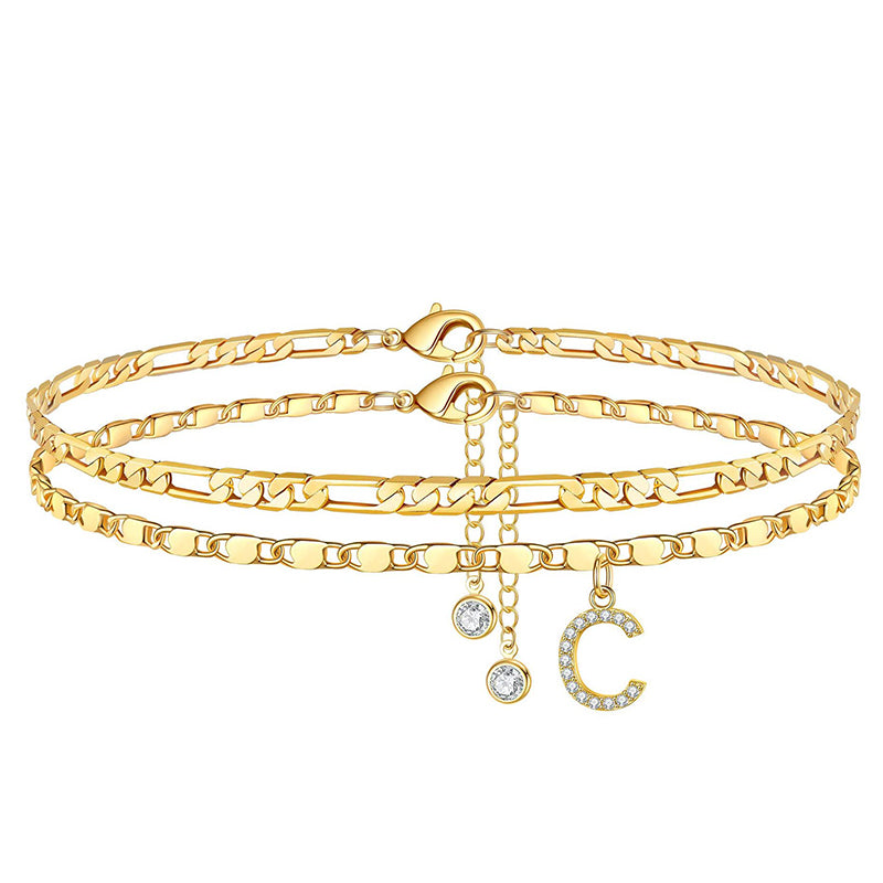 Anklet Layered Gold Chain Rhinestones Adjustable Clasp