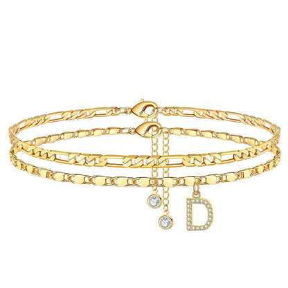 Anklet Layered Gold Chain Rhinestones Adjustable Clasp