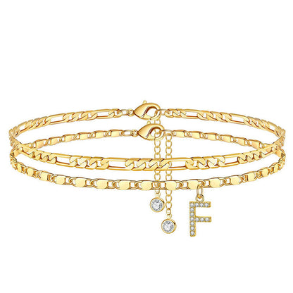 Anklet Layered Gold Chain Rhinestones Adjustable Clasp