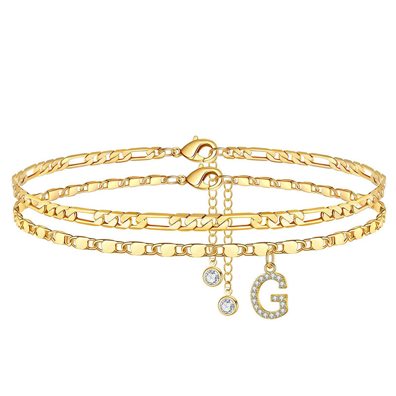 Anklet Layered Gold Chain Rhinestones Adjustable Clasp