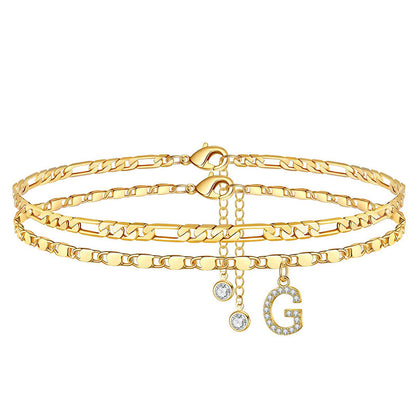 Anklet Layered Gold Chain Rhinestones Adjustable Clasp