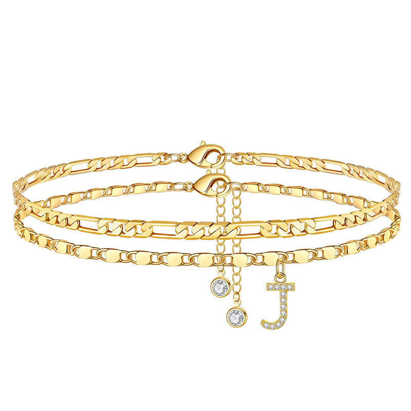 Anklet Layered Gold Chain Rhinestones Adjustable Clasp