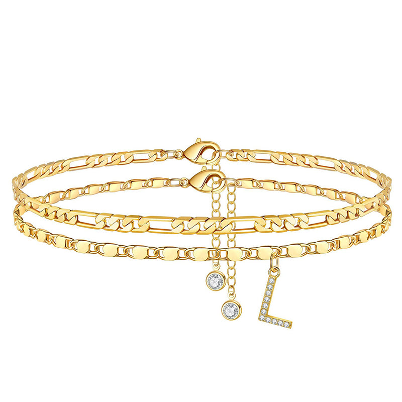 Anklet Layered Gold Chain Rhinestones Adjustable Clasp