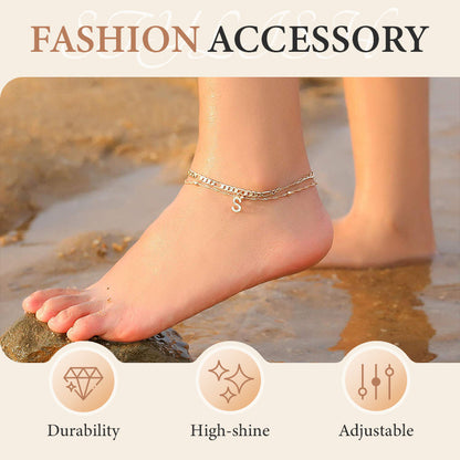 Anklet Layered Gold Chain Rhinestones Adjustable Clasp