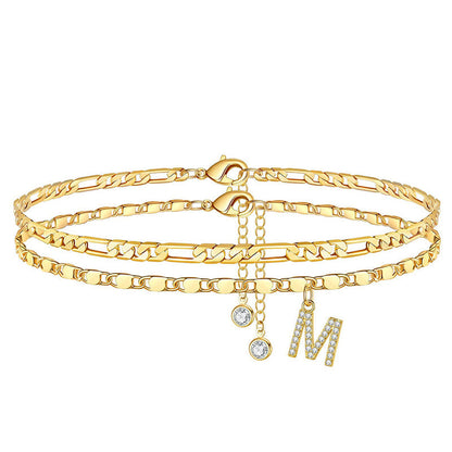 Anklet Layered Gold Chain Rhinestones Adjustable Clasp
