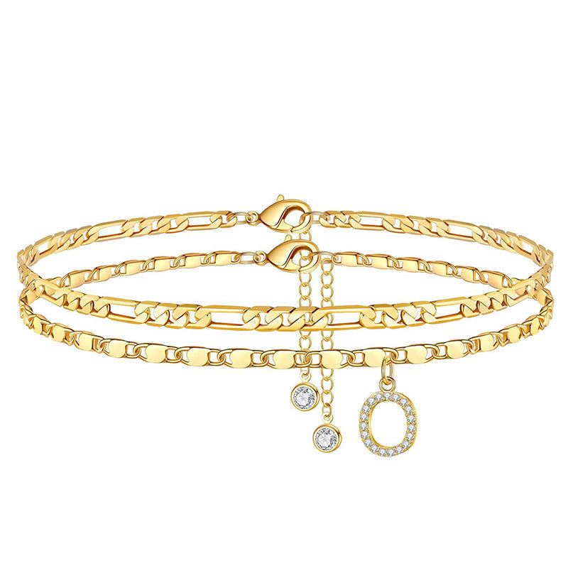 Anklet Layered Gold Chain Rhinestones Adjustable Clasp