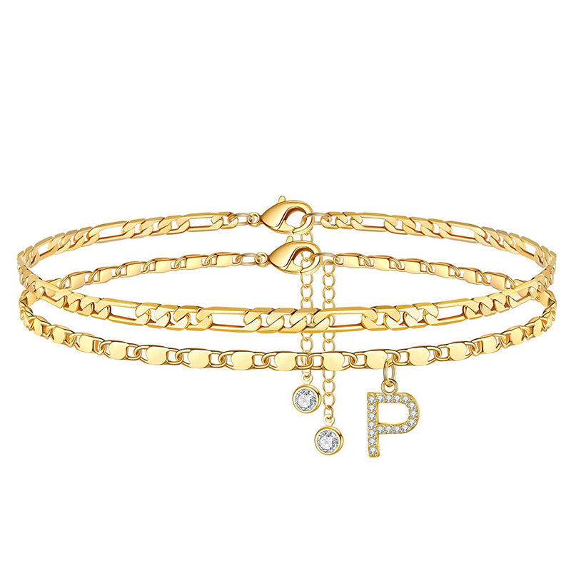 Anklet Layered Gold Chain Rhinestones Adjustable Clasp
