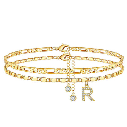 Anklet Layered Gold Chain Rhinestones Adjustable Clasp
