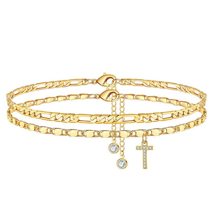 Anklet Layered Gold Chain Rhinestones Adjustable Clasp