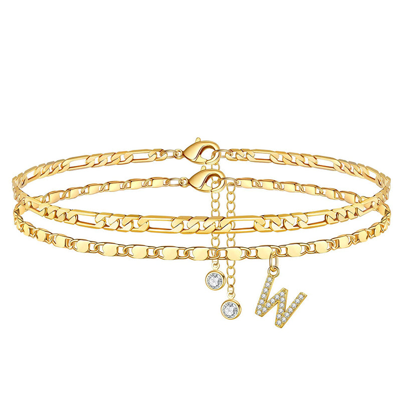 Anklet Layered Gold Chain Rhinestones Adjustable Clasp