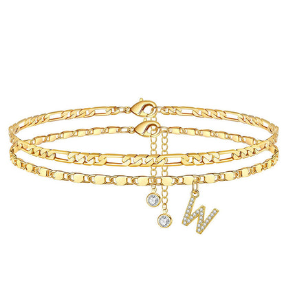 Anklet Layered Gold Chain Rhinestones Adjustable Clasp