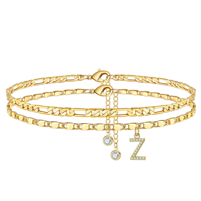 Anklet Layered Gold Chain Rhinestones Adjustable Clasp