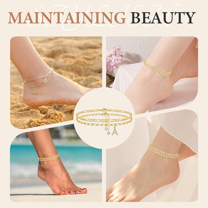 Anklet Layered Gold Chain Rhinestones Adjustable Clasp