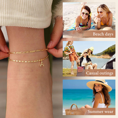 Anklet Layered Gold Chain Rhinestones Adjustable Clasp