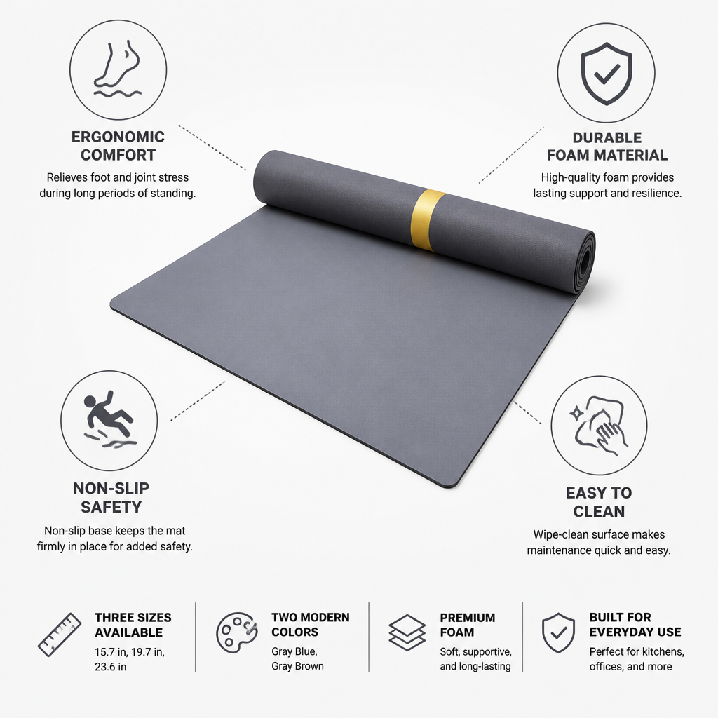 Anti-Fatigue Kitchen Mat Ergonomic Cushioned Foam Non-Slip Base