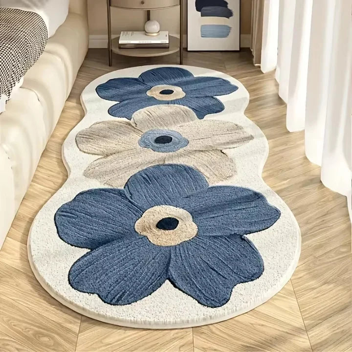 Area Rug Irregular Floral Polyester Non-Slip Backing