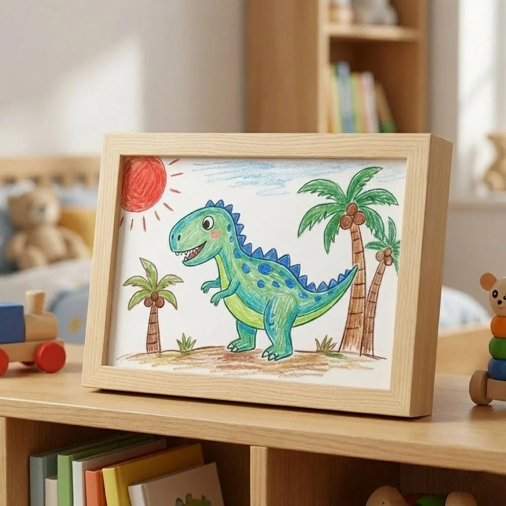 Artwork Display Frame Front-Opening Built-In Storage Wood-Look
