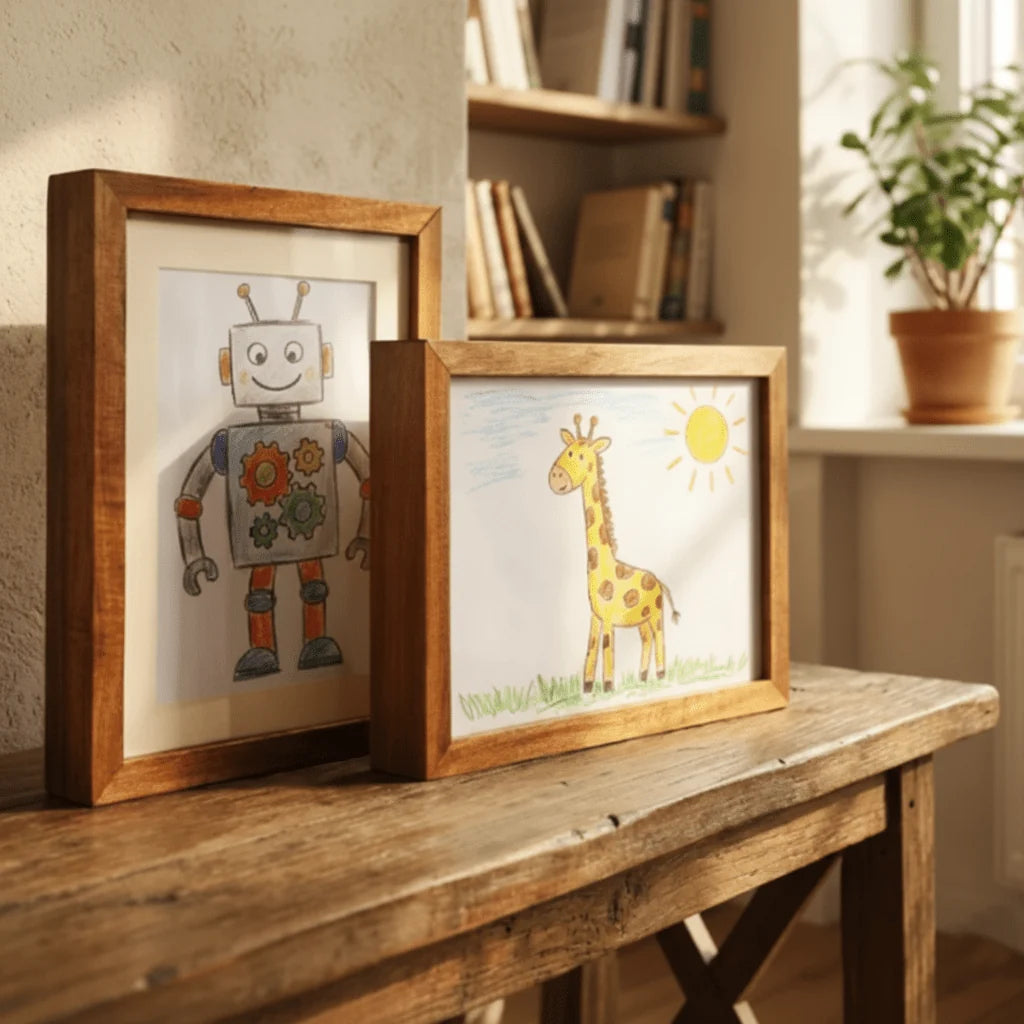 Artwork Display Frame Front-Opening Built-In Storage Wood-Look