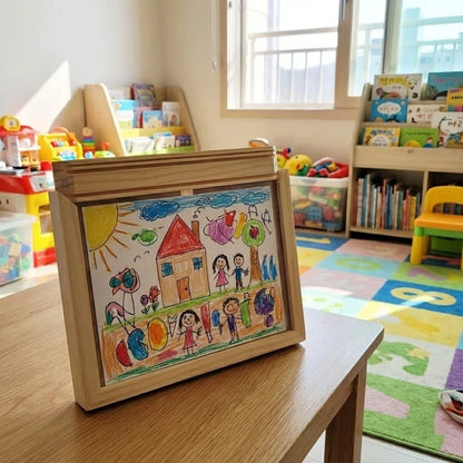 Artwork Display Frame Front-Opening Built-In Storage Wood-Look