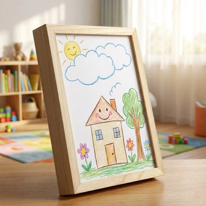 Artwork Display Frame Front-Opening Built-In Storage Wood-Look