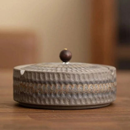 Ashtray Glazed Ceramic With Wooden Lid & Deep Bowl