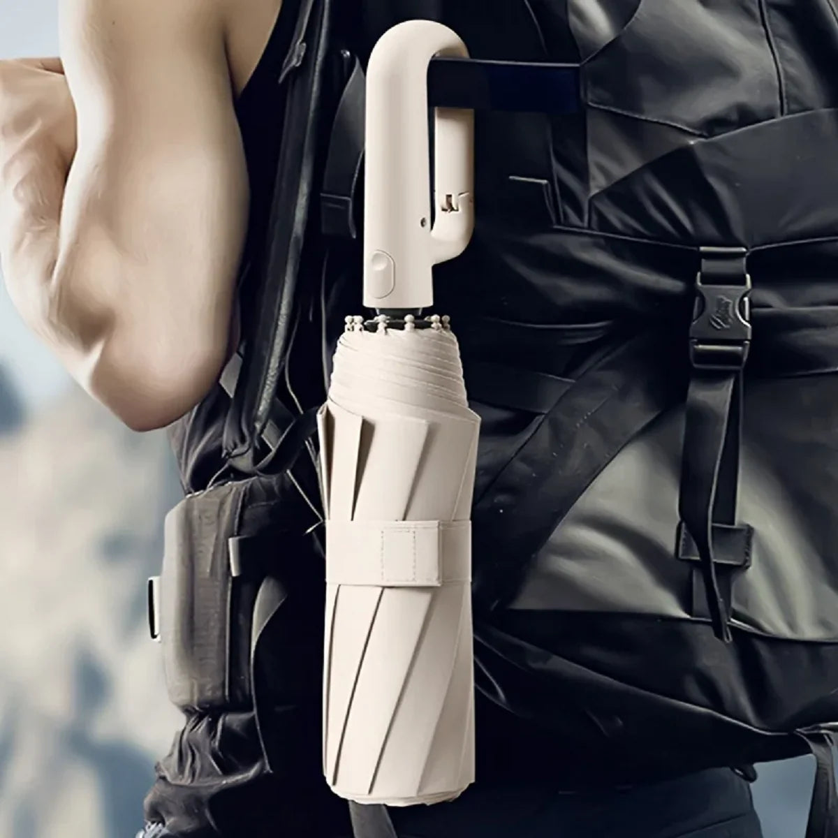 Automatic Folding Umbrella with Large Buckle Handle – Windproof & Space-Saving