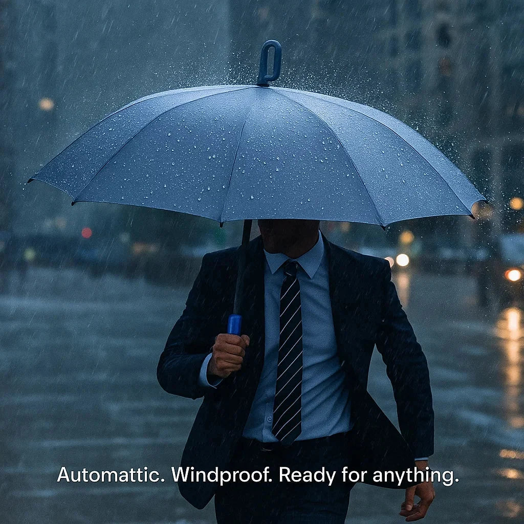 Automatic Folding Umbrella with Large Buckle Handle – Windproof & Space-Saving