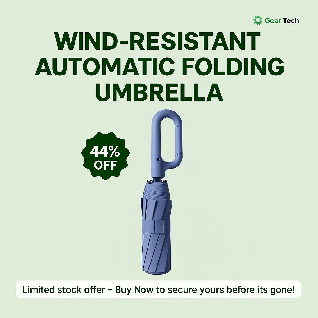 Automatic Folding Umbrella with Large Buckle Handle – Windproof & Space-Saving
