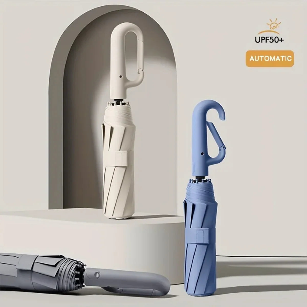 Automatic Folding Umbrella with Large Buckle Handle – Windproof & Space-Saving