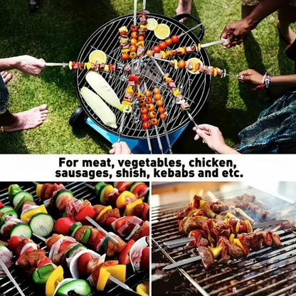 BBQ Skewer Set Extra-Long Handles Reusable Set of 6