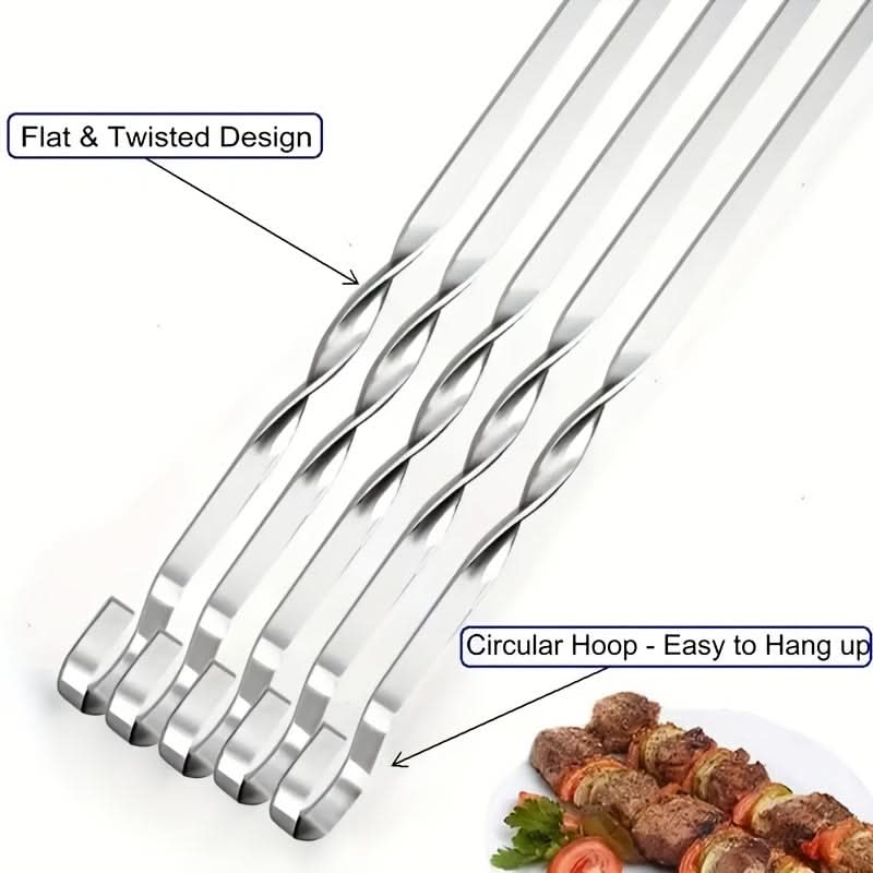 BBQ Skewer Set Extra-Long Handles Reusable Set of 6
