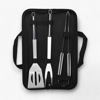 BBQ Utensil Set Stainless Steel Non-Slip Handles & Carrying Bag